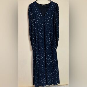 Zara Women V neck with Light Blue Polka Dots Maxi Dress